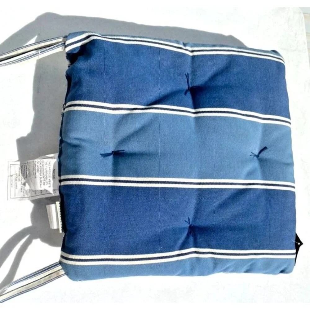 Pottery Barn Tufted Patio Dining Chair Cushion Striped Navy Blue 17